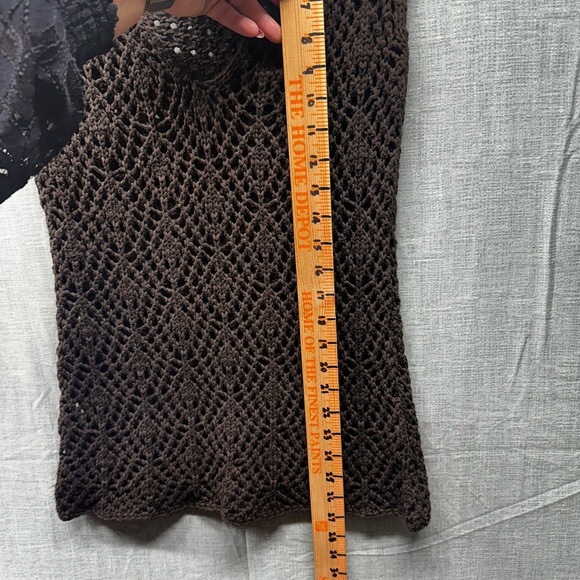 Bandolino Y2K brown, crochet knit V-neck sleeveless tank top boho cotton Med - Picture 8 of 9